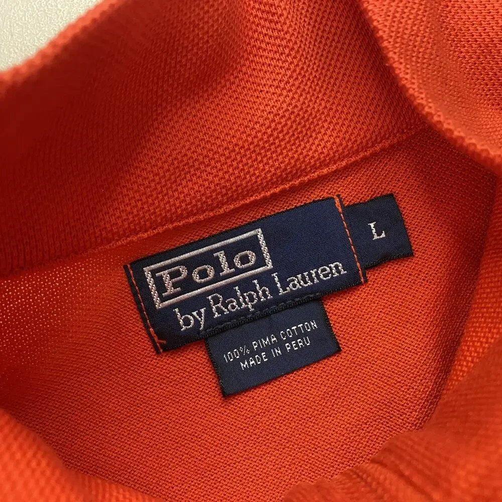 Polo Ralph Lauren Polo Shirt Mens Large Big Pony Quarter Zip Stripe Rugby Orange